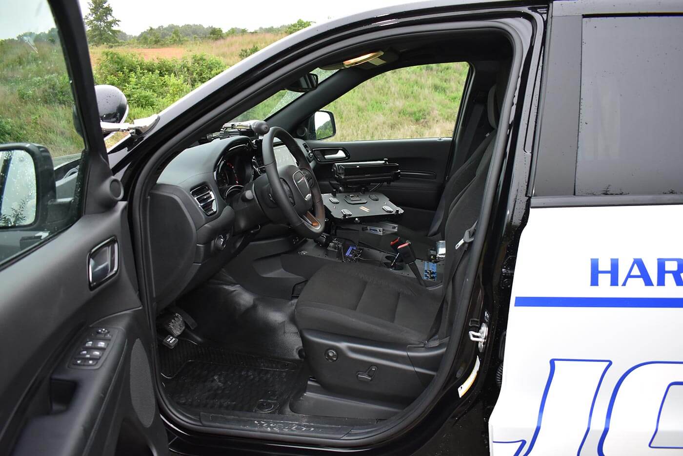 Front interior with mounted equipment
